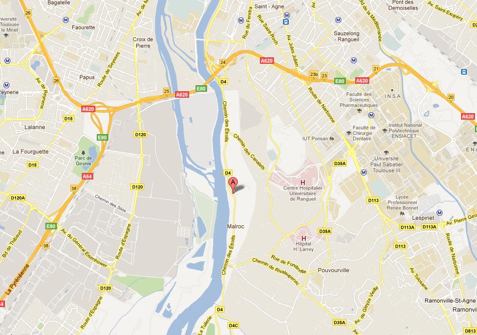 carte d'accès au 105 chemin des Etroits, Toulouse